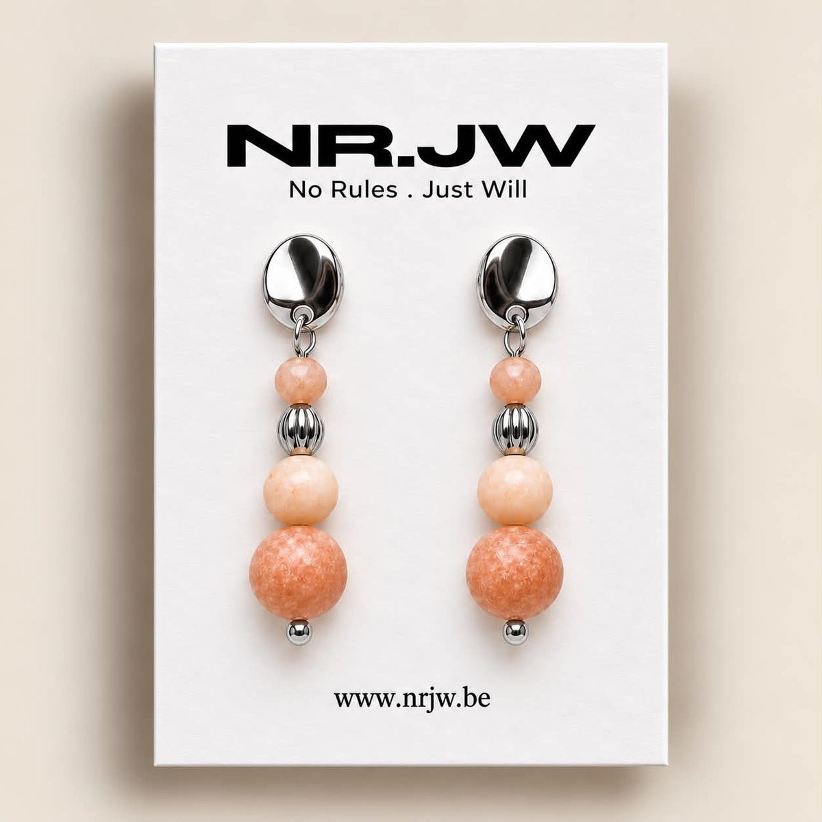 Oorbellen Stainless Steel Silver Peach Opaal